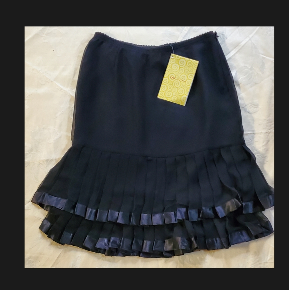 NEW Black Layered Skirt with Satin Trim